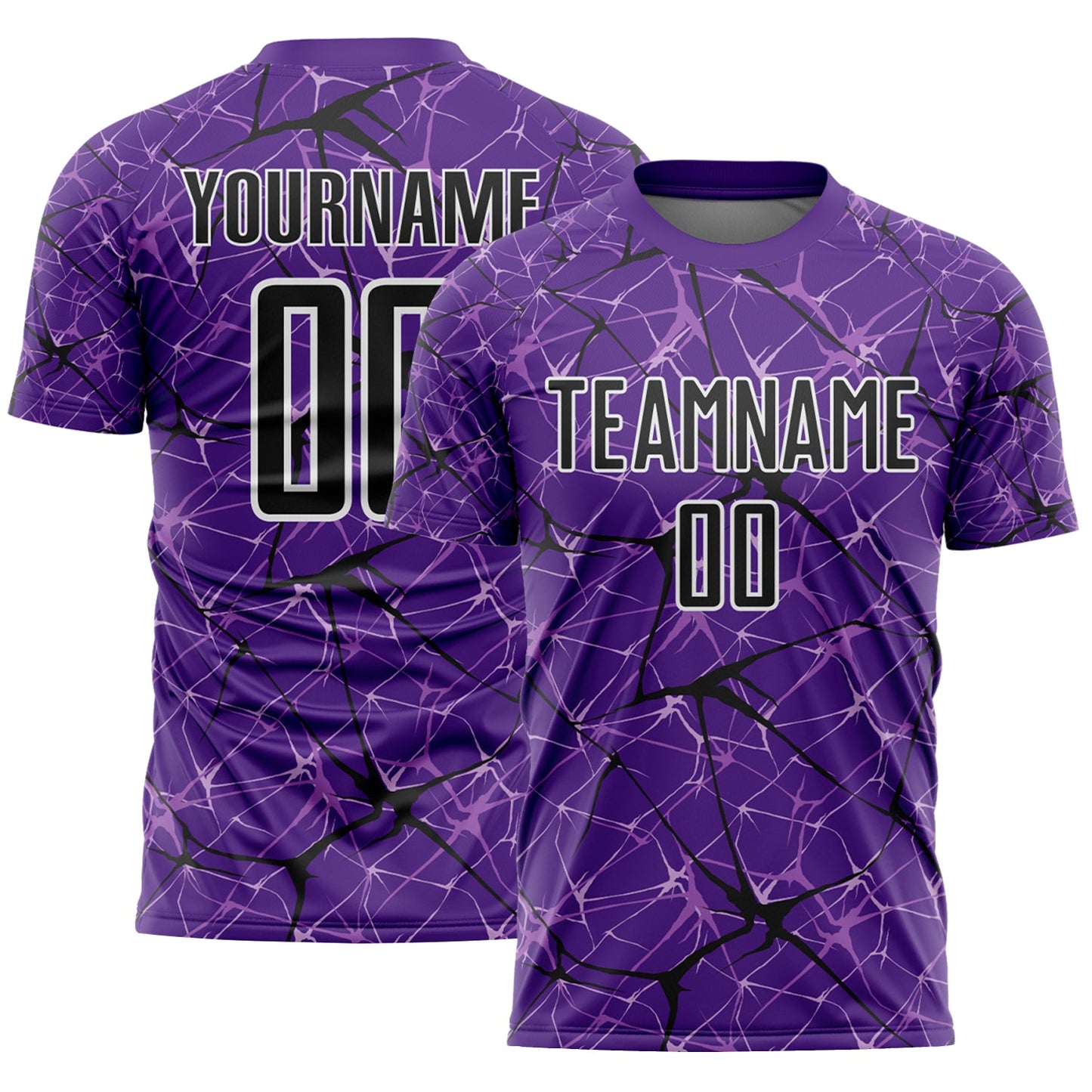 Custom Purple Black-White Abstract Network Crackle Sublimation Soccer Uniform Jersey - Main View
