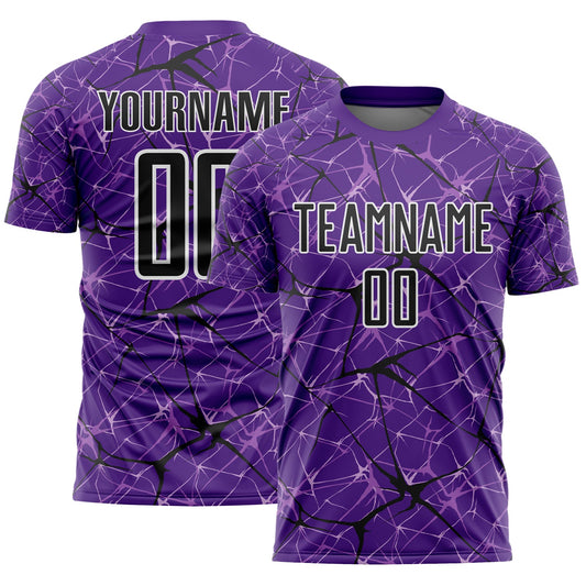 Custom Purple Black-White Abstract Network Crackle Sublimation Soccer Uniform Jersey - Main View