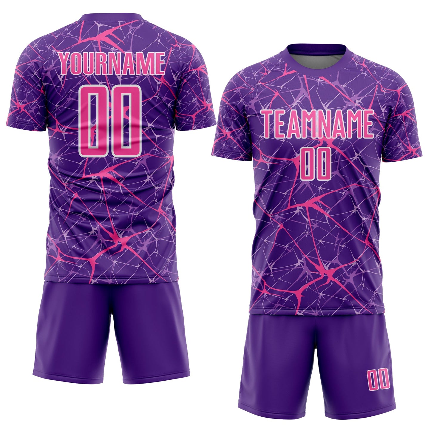 Custom Purple Pink-White Abstract Network Crackle Sublimation Soccer Uniform Jersey view 2