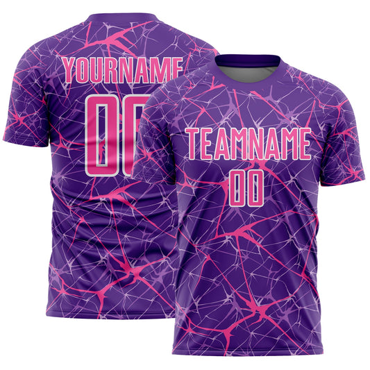 Custom Purple Pink-White Abstract Network Crackle Sublimation Soccer Uniform Jersey - Main View
