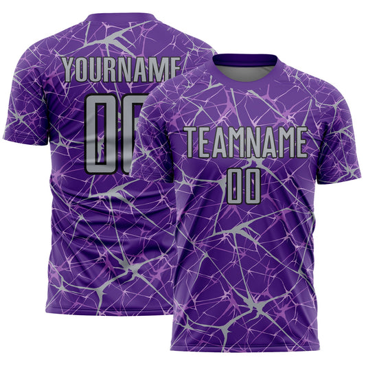 Custom Purple Gray-Black Abstract Network Crackle Sublimation Soccer Uniform Jersey - Main View