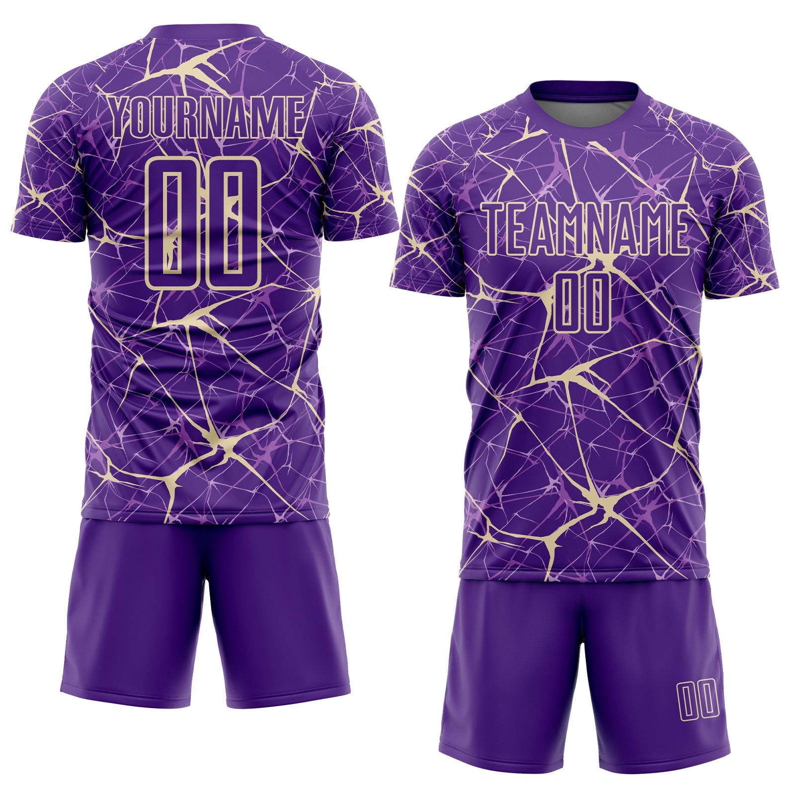 Custom Purple-Cream Abstract Network Crackle Sublimation Soccer Uniform Jersey view 2