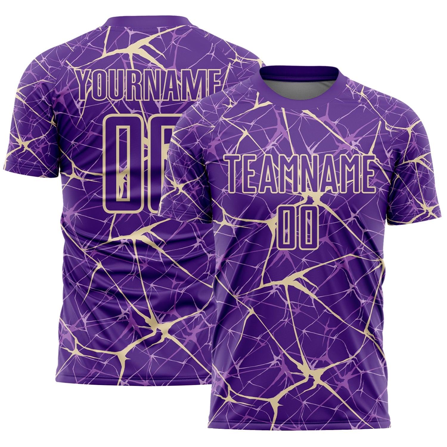 Custom Purple-Cream Abstract Network Crackle Sublimation Soccer Uniform Jersey - Main View