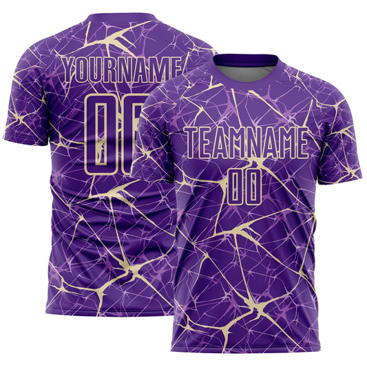 Custom Purple-Cream Abstract Network Crackle Sublimation Soccer Uniform Jersey - Main View