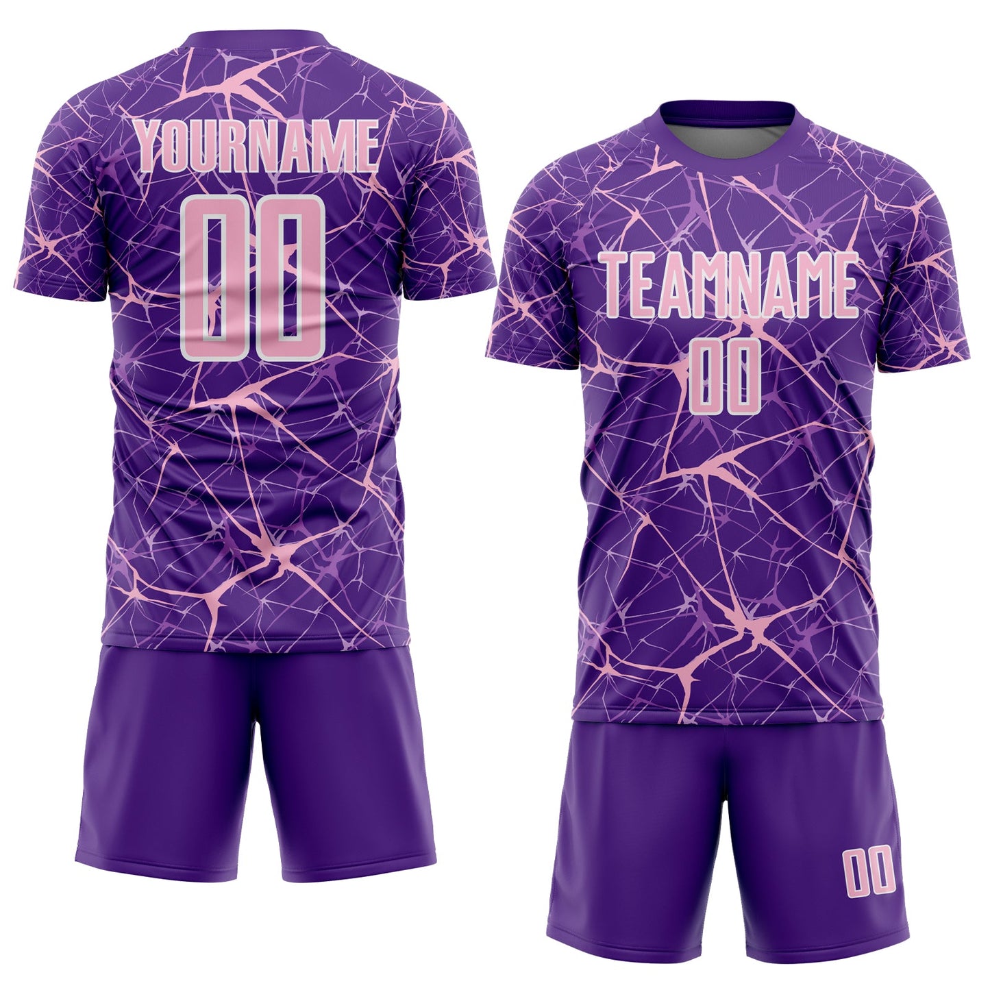 Custom Purple Light Pink-White Abstract Network Crackle Sublimation Soccer Uniform Jersey view 2