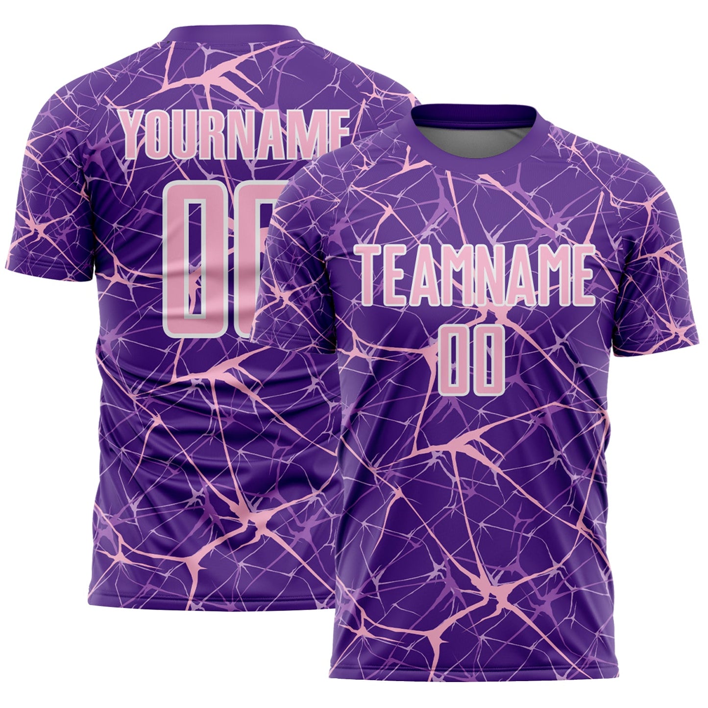 Custom Purple Light Pink-White Abstract Network Crackle Sublimation Soccer Uniform Jersey - Main View