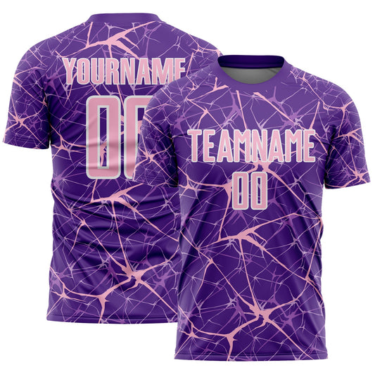 Custom Purple Light Pink-White Abstract Network Crackle Sublimation Soccer Uniform Jersey - Main View