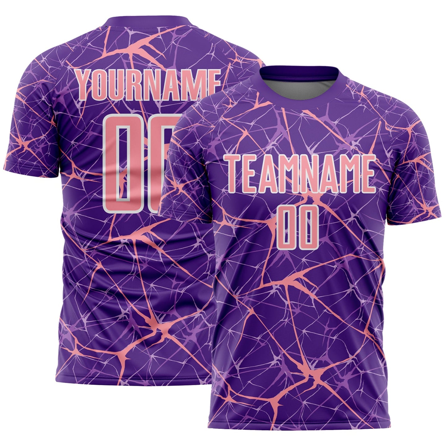 Custom Purple Medium Pink-White Abstract Network Crackle Sublimation Soccer Uniform Jersey - Main View