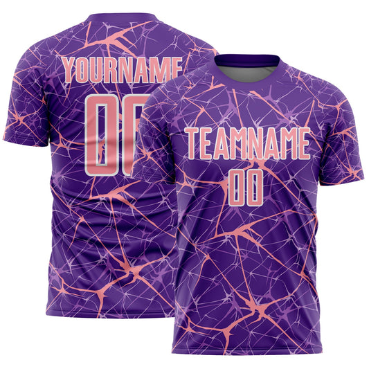 Custom Purple Medium Pink-White Abstract Network Crackle Sublimation Soccer Uniform Jersey - Main View