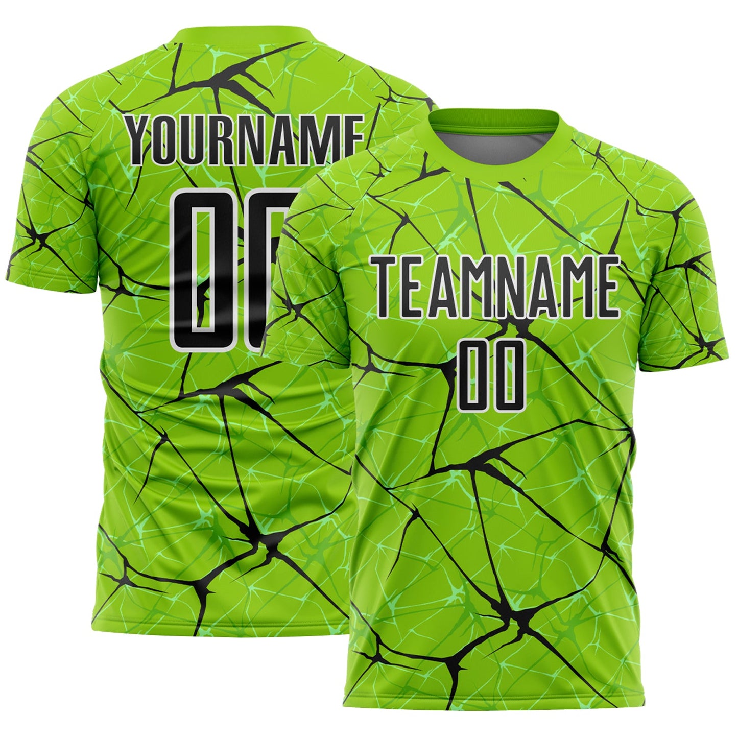 Custom Neon Green Black-White Abstract Network Crackle Sublimation Soccer Uniform Jersey - Main View