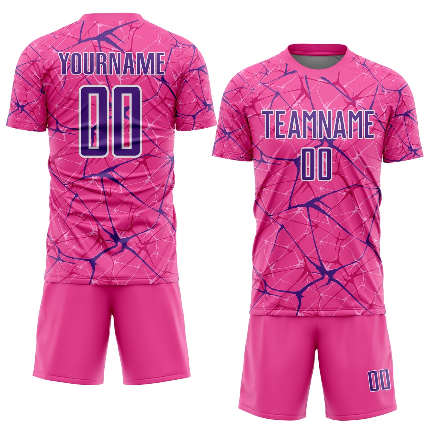 Custom Pink Purple-White Abstract Network Crackle Sublimation Soccer Uniform Jersey view 2