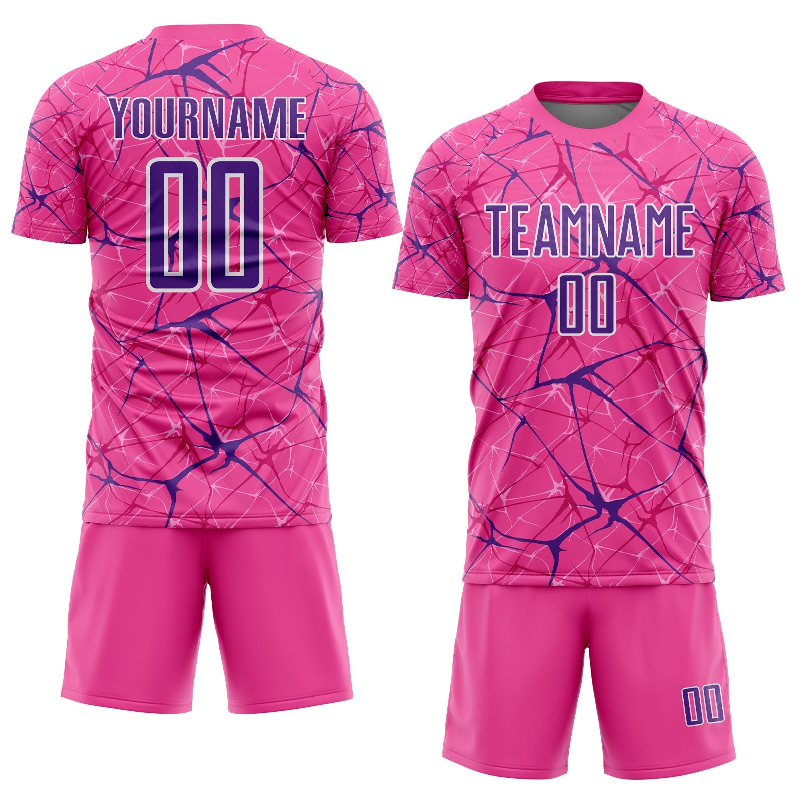 Custom Pink Purple-White Abstract Network Crackle Sublimation Soccer Uniform Jersey view 2