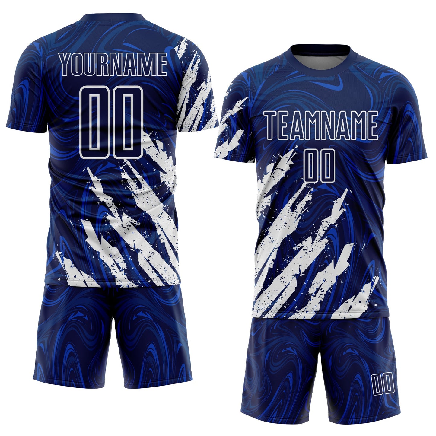 Custom Navy-White Brush Stroke Splatter Liquid Swirl Sublimation Soccer Uniform Jersey view 2