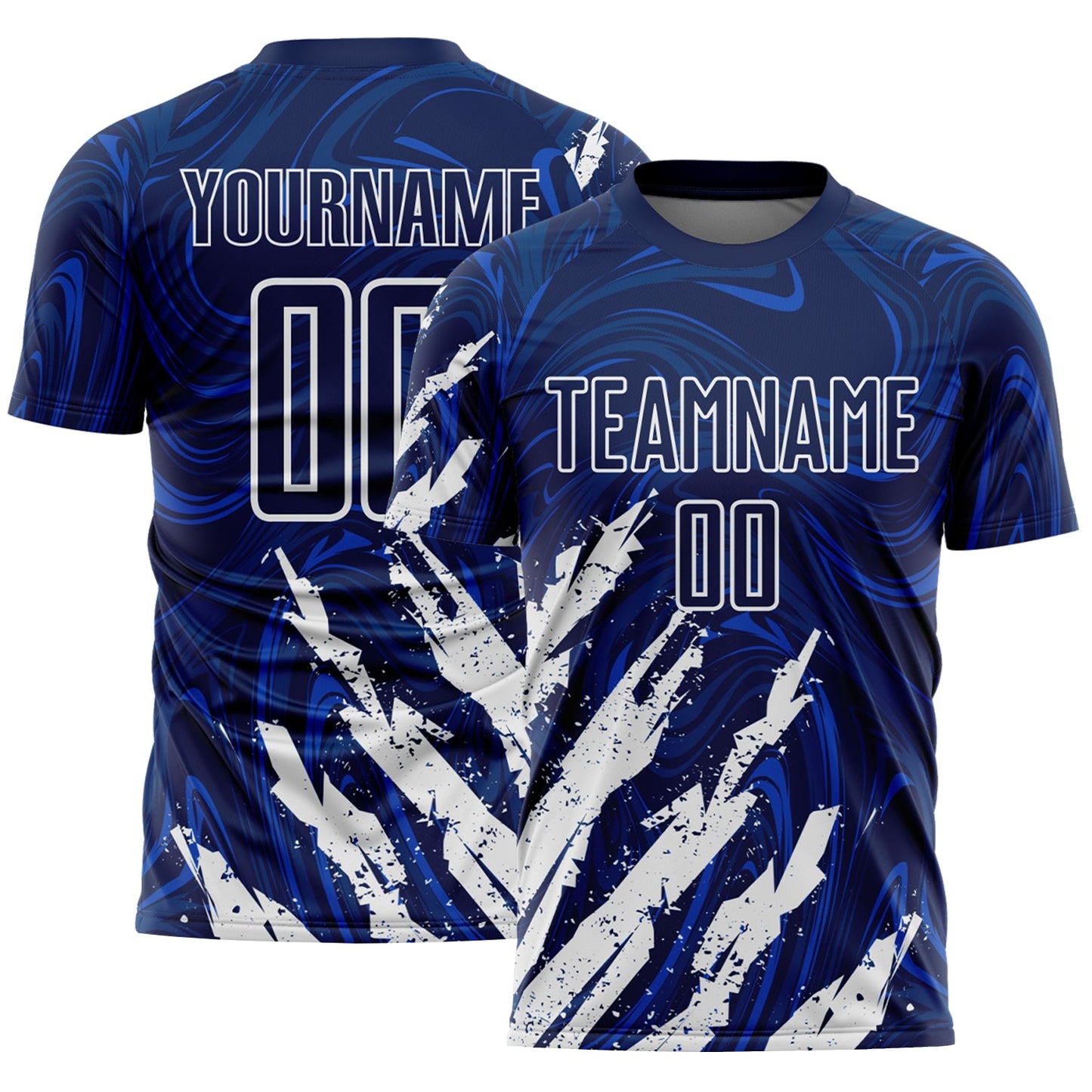 Custom Navy-White Brush Stroke Splatter Liquid Swirl Sublimation Soccer Uniform Jersey - Main View