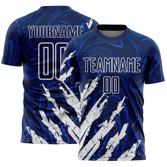 Custom Navy-White Brush Stroke Splatter Liquid Swirl Sublimation Soccer Uniform Jersey - Main View