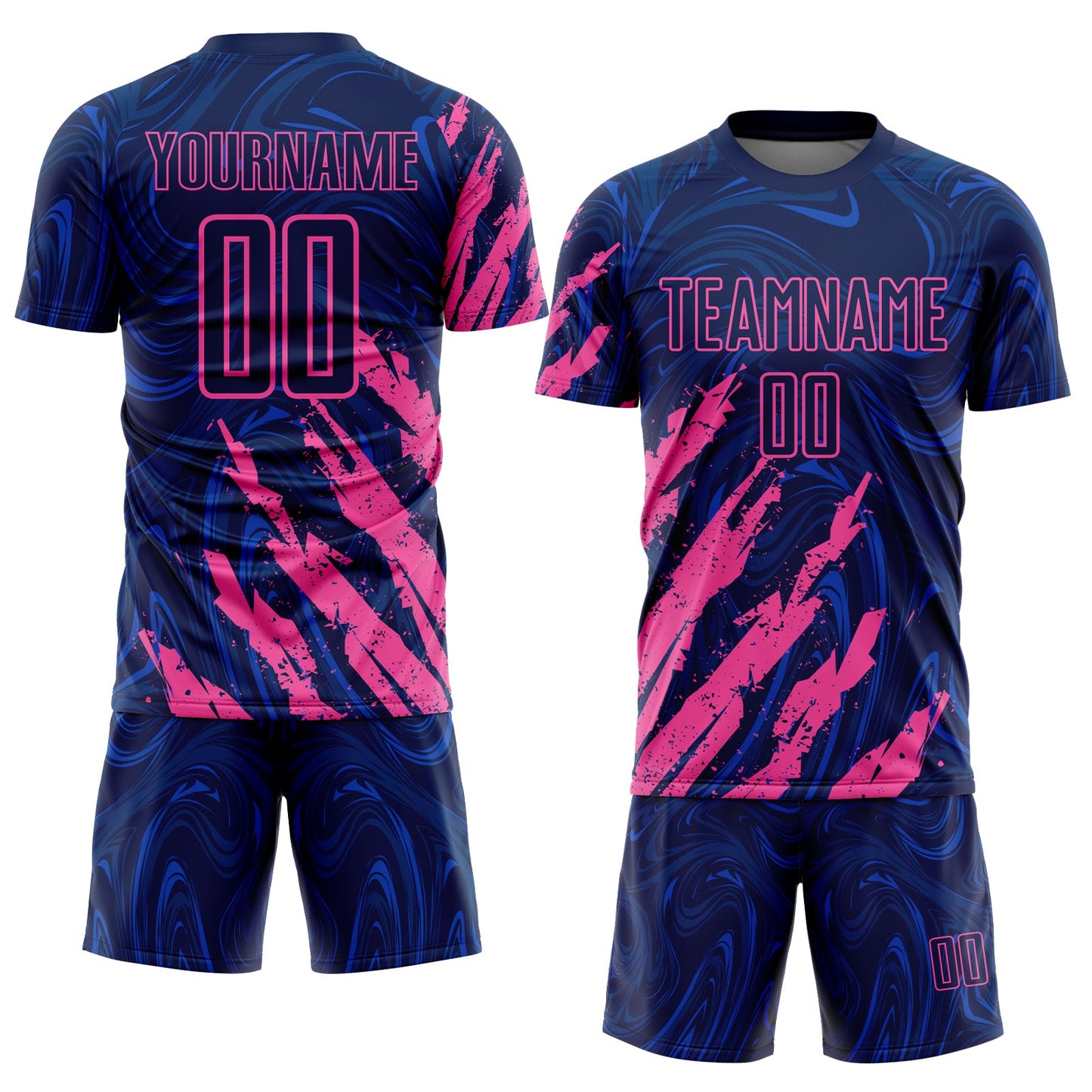 Custom Navy-Pink Brush Stroke Splatter Liquid Swirl Sublimation Soccer Uniform Jersey view 2