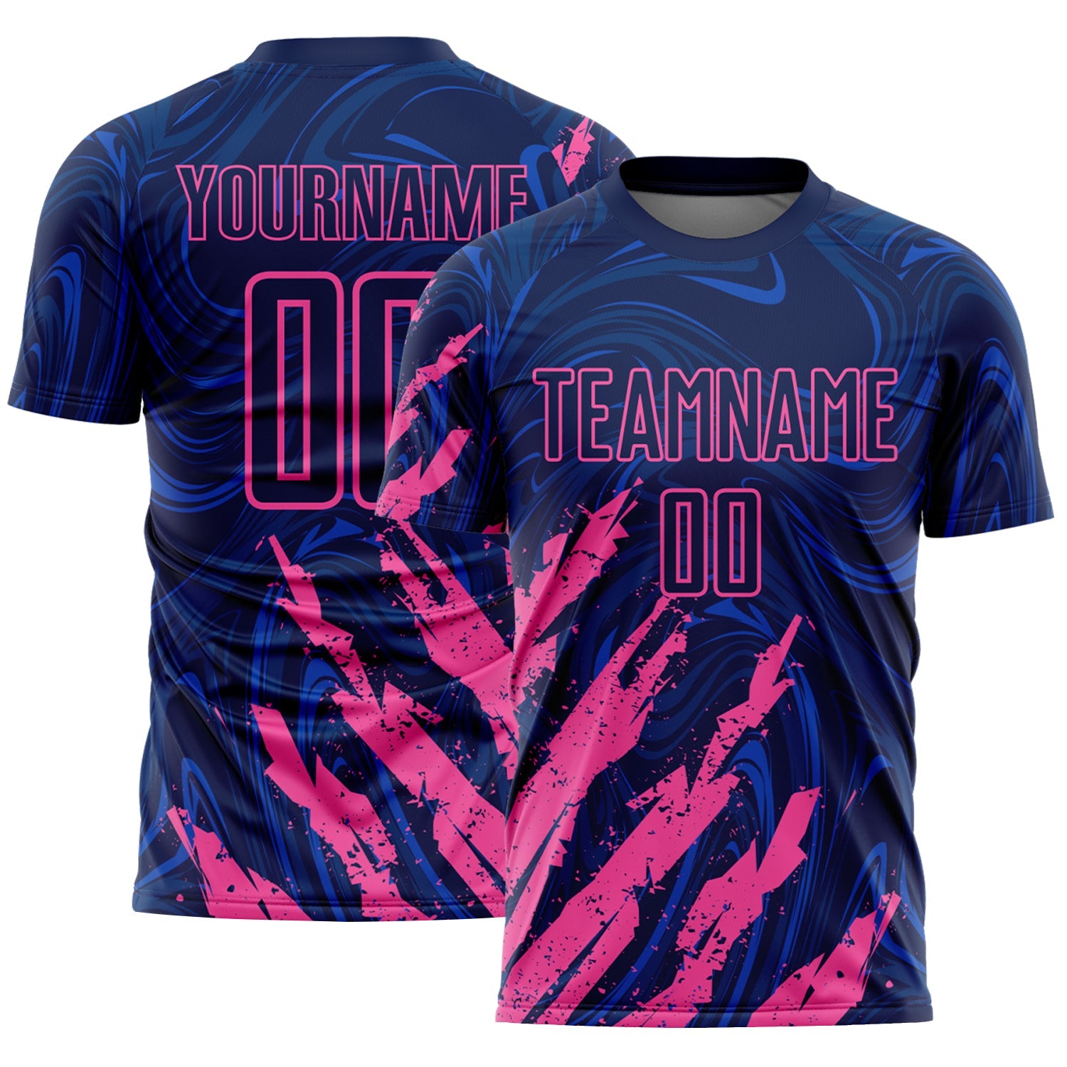 Custom Navy-Pink Brush Stroke Splatter Liquid Swirl Sublimation Soccer Uniform Jersey - Main View