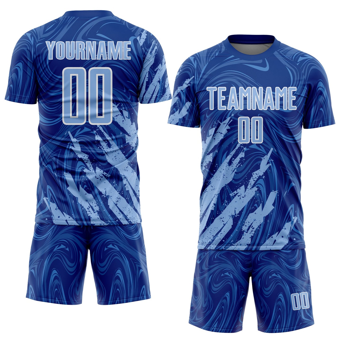 Custom Royal Light Blue-White Brush Stroke Splatter Liquid Swirl Sublimation Soccer Uniform Jersey view 2