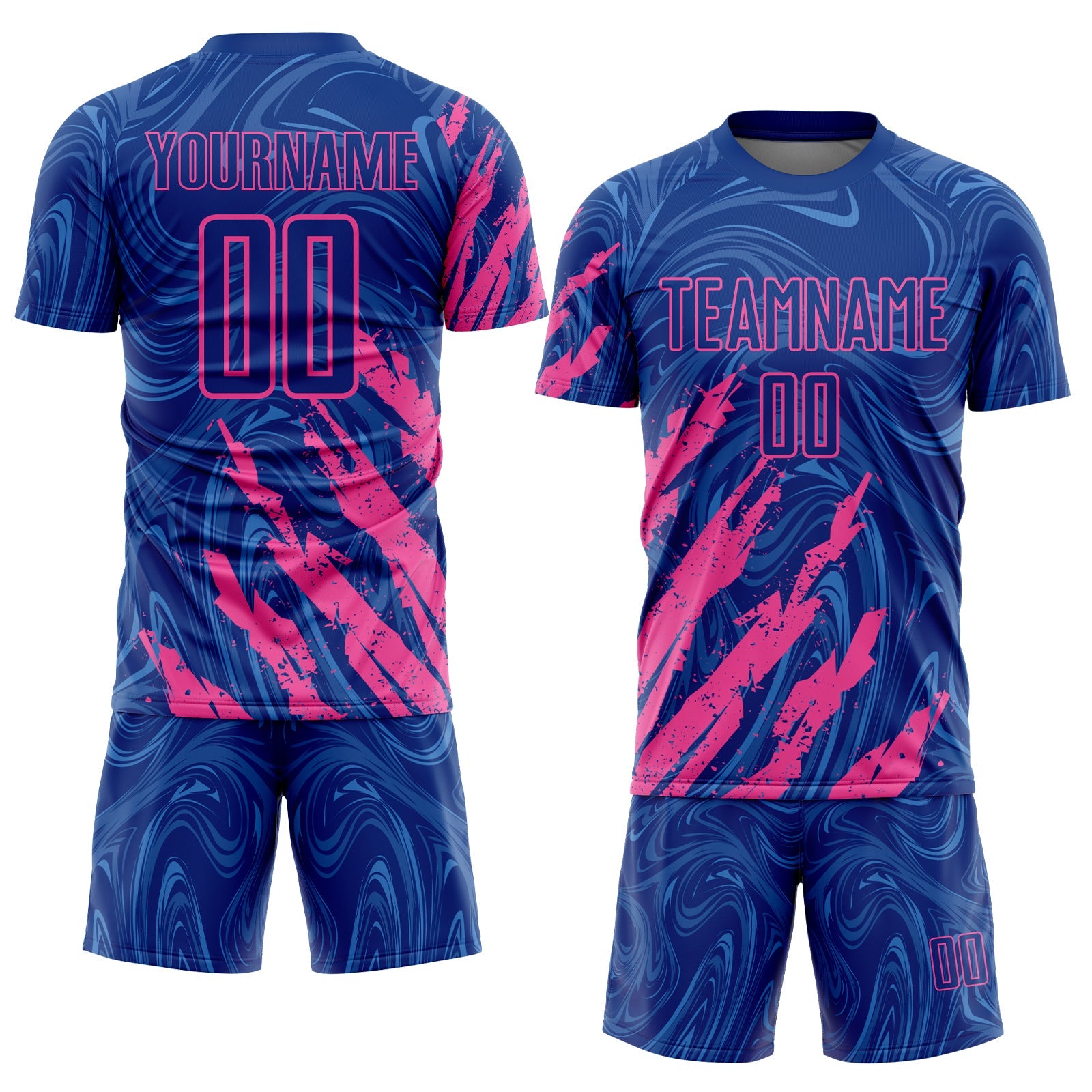 Custom Royal-Pink Brush Stroke Splatter Liquid Swirl Sublimation Soccer Uniform Jersey view 2