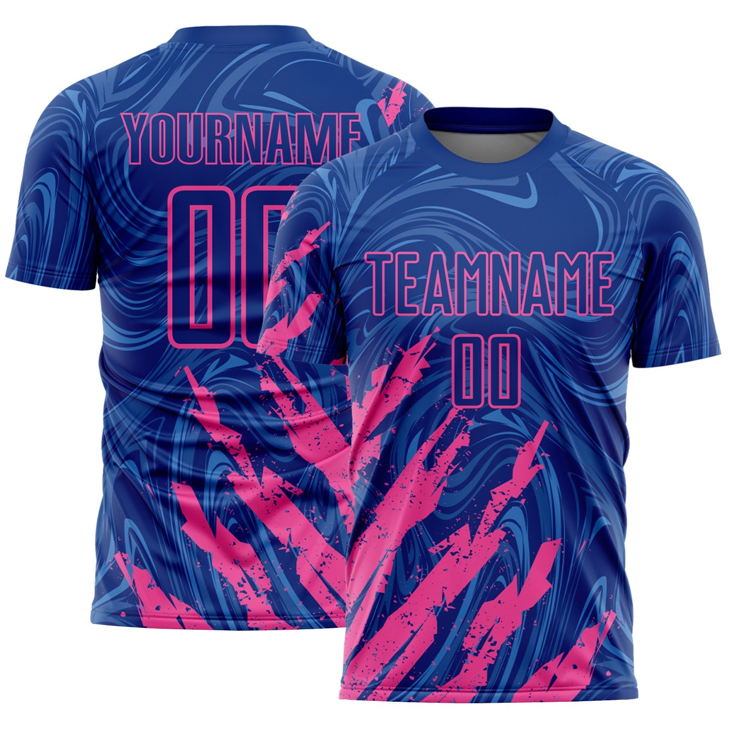 Custom Royal-Pink Brush Stroke Splatter Liquid Swirl Sublimation Soccer Uniform Jersey - Main View