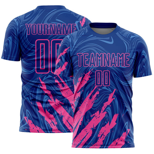 Custom Royal-Pink Brush Stroke Splatter Liquid Swirl Sublimation Soccer Uniform Jersey - Main View