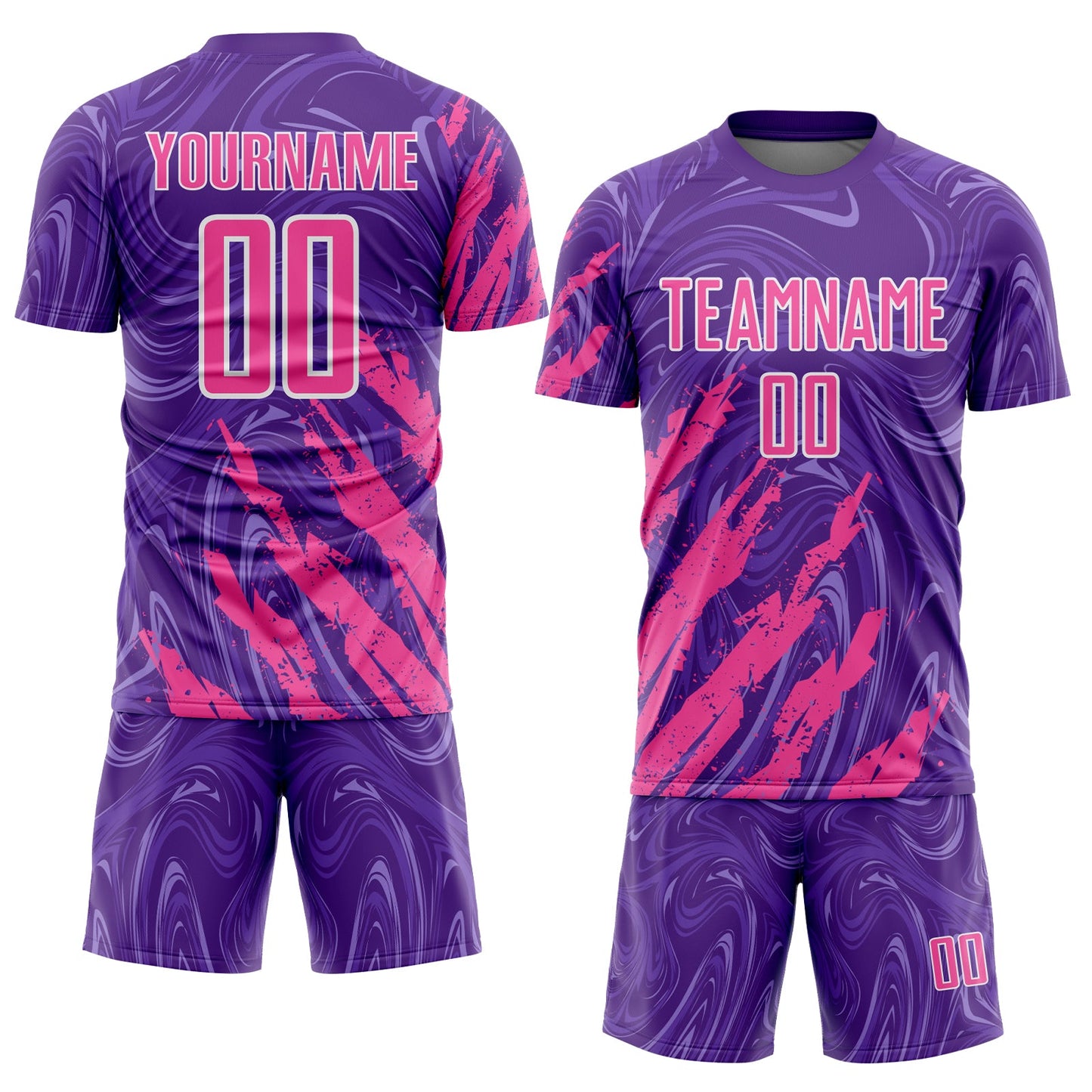 Custom Purple Pink-White Brush Stroke Splatter Liquid Swirl Sublimation Soccer Uniform Jersey view 2