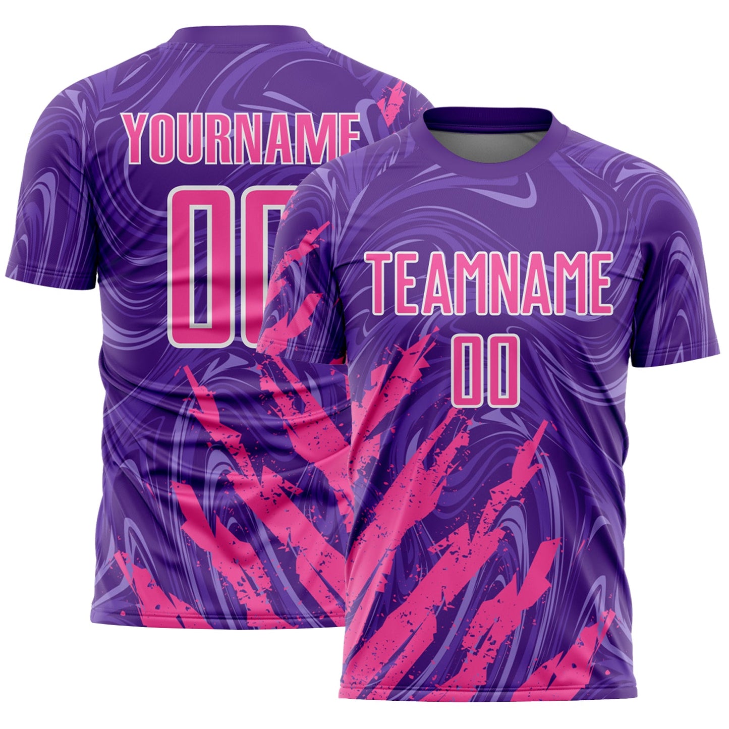 Custom Purple Pink-White Brush Stroke Splatter Liquid Swirl Sublimation Soccer Uniform Jersey - Main View