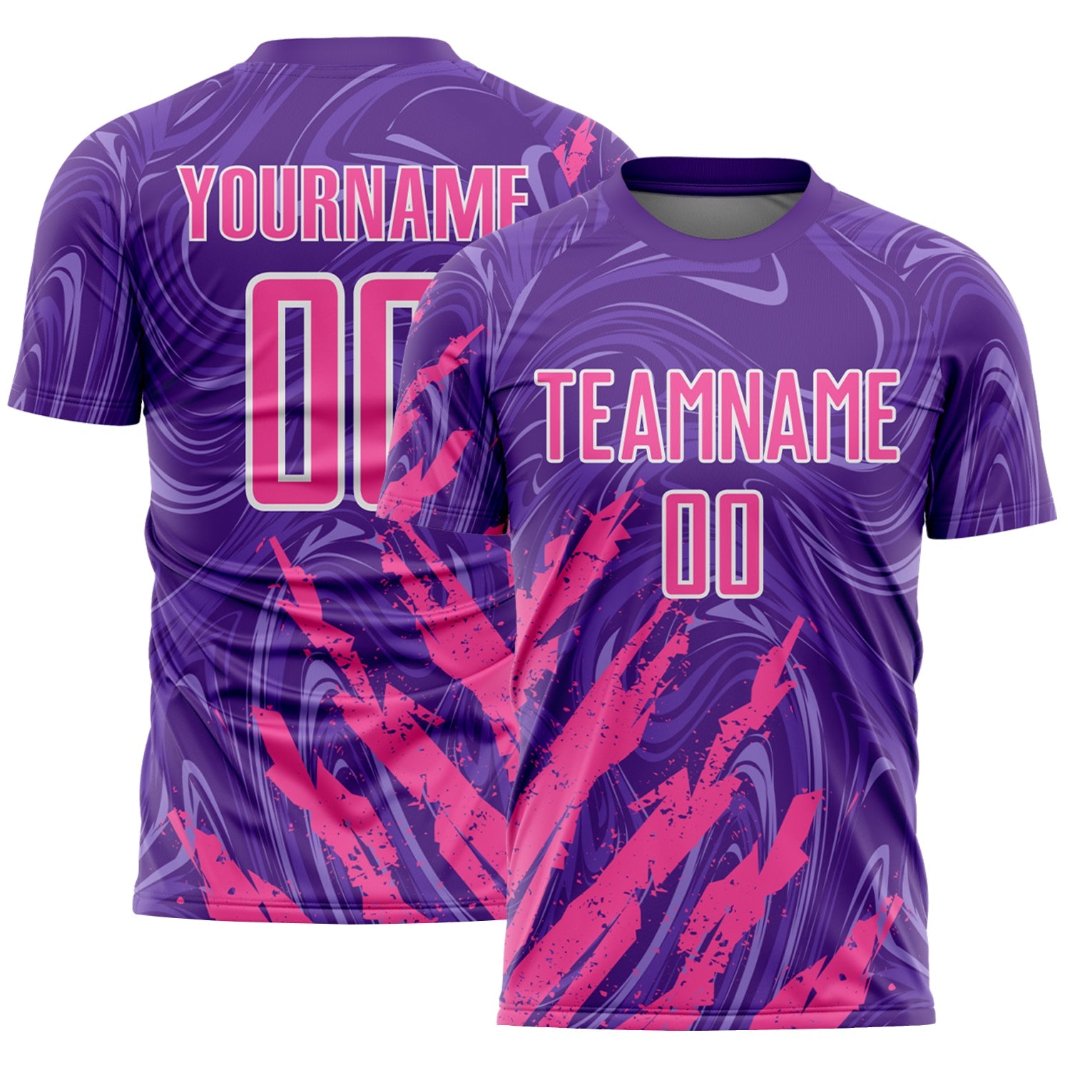 Custom Purple Pink-White Brush Stroke Splatter Liquid Swirl Sublimation Soccer Uniform Jersey - Main View