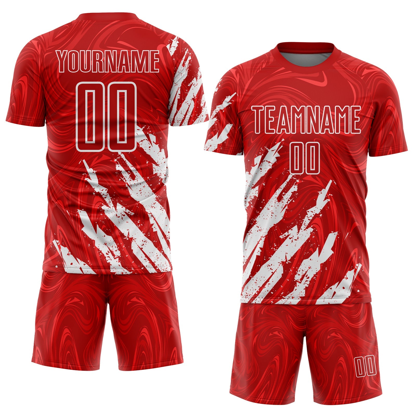 Custom Red-White Brush Stroke Splatter Liquid Swirl Sublimation Soccer Uniform Jersey view 2