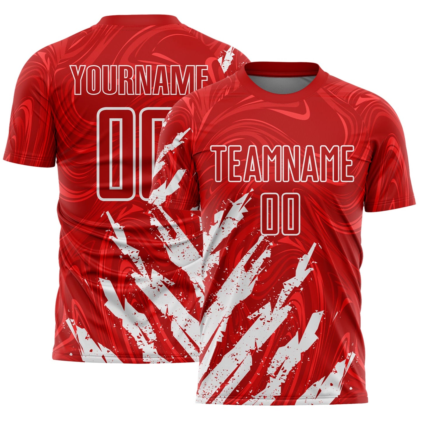 Custom Red-White Brush Stroke Splatter Liquid Swirl Sublimation Soccer Uniform Jersey - Main View