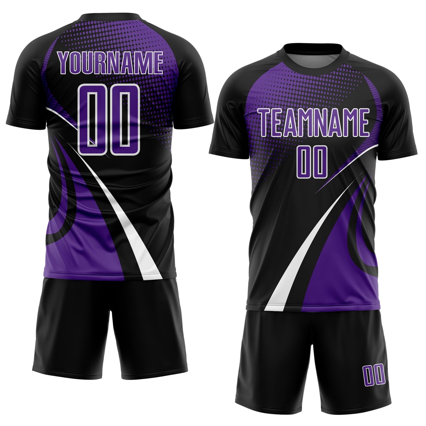 Custom Black Purple-White Halftone Dot Dynamic Curve Stripe Sublimation Soccer Uniform Jersey view 2