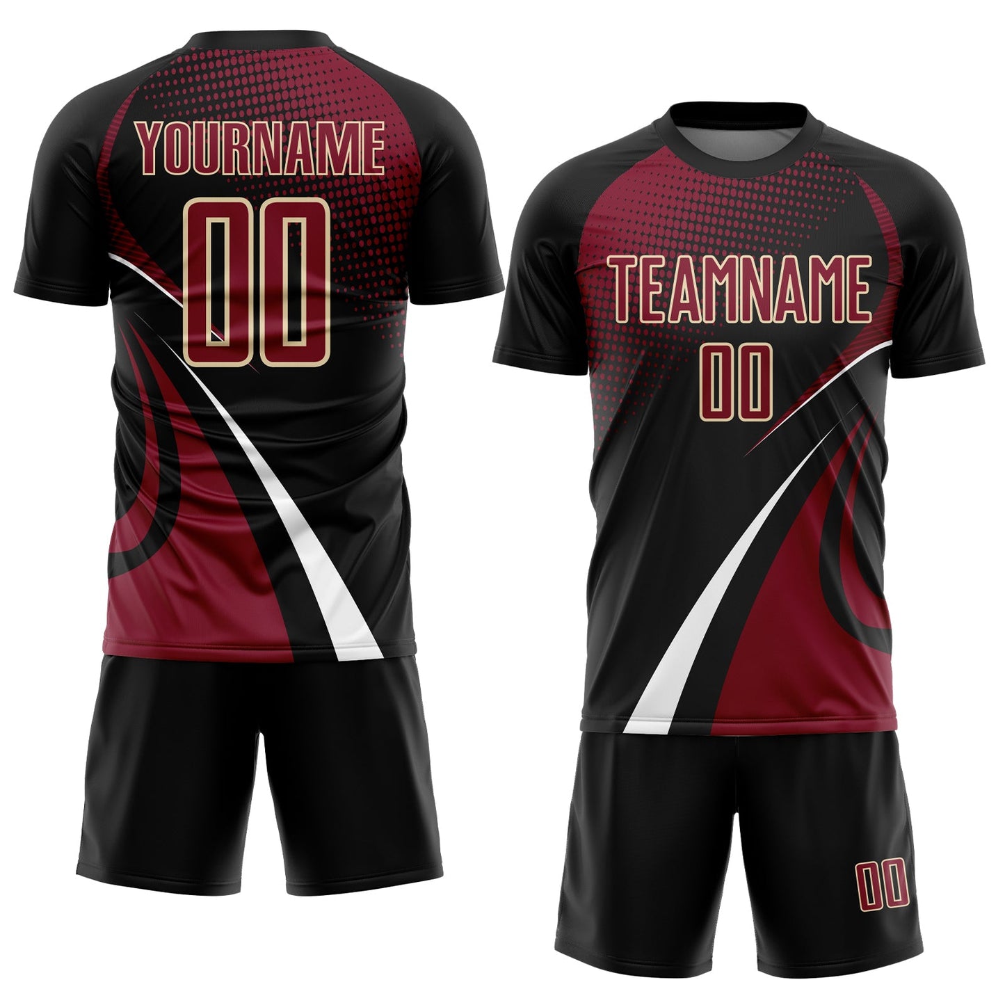 Custom Black Crimson White-Cream Halftone Dot Dynamic Curve Stripe Sublimation Soccer Uniform Jersey view 2