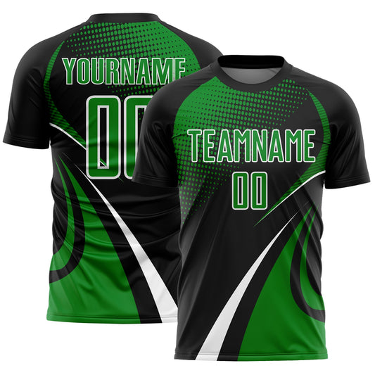 Custom Black Grass Green-White Halftone Dot Dynamic Curve Stripe Sublimation Soccer Uniform Jersey - Main View