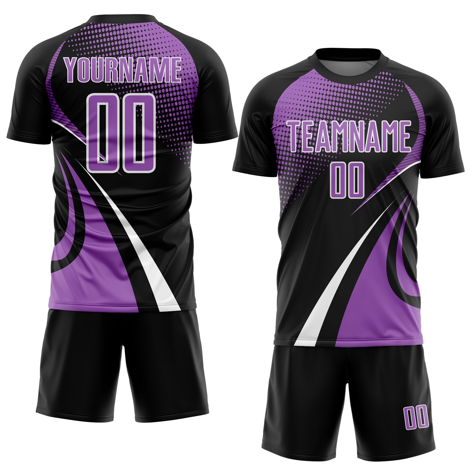 Custom Black Medium Purple-White Halftone Dot Dynamic Curve Stripe Sublimation Soccer Uniform Jersey view 2