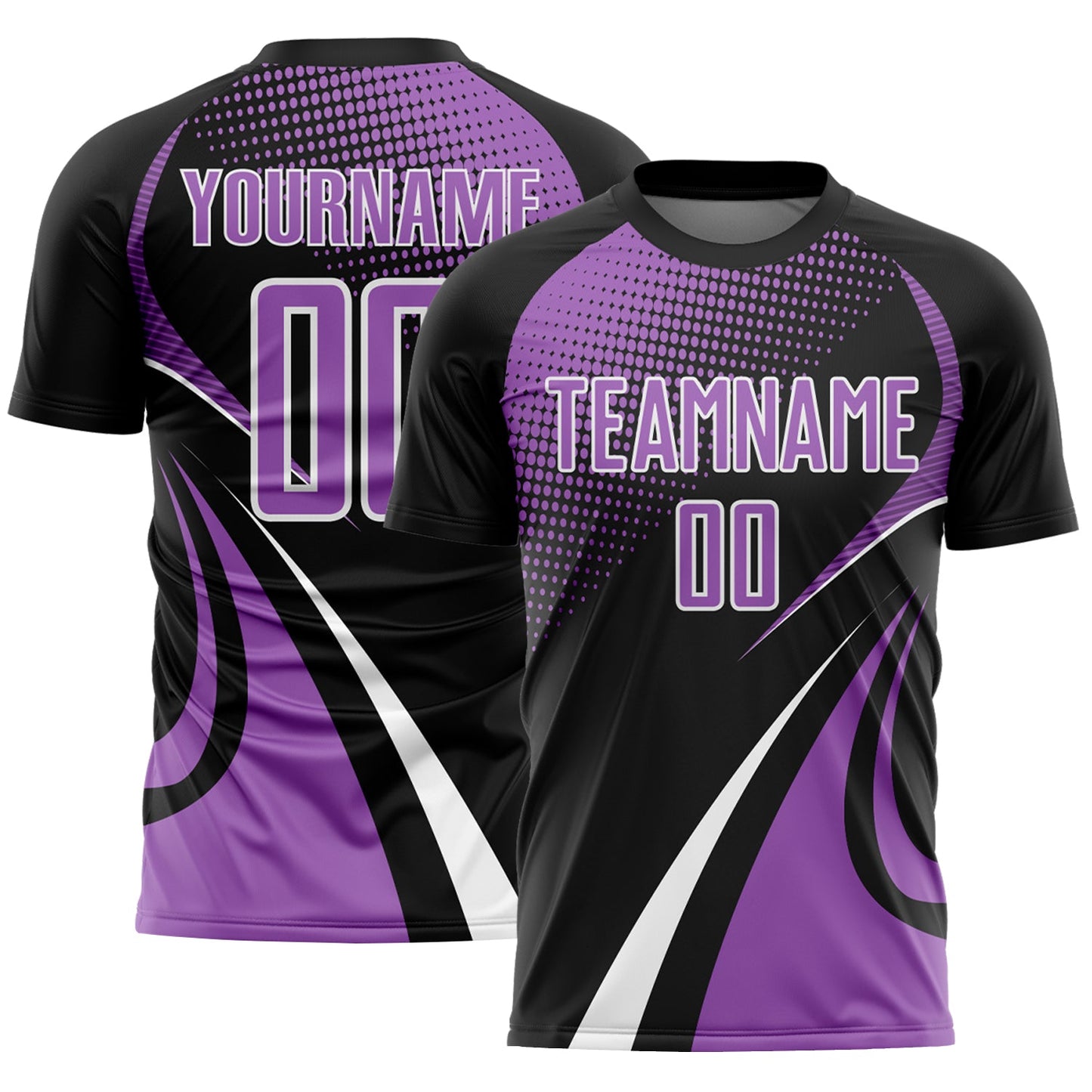 Custom Black Medium Purple-White Halftone Dot Dynamic Curve Stripe Sublimation Soccer Uniform Jersey - Main View