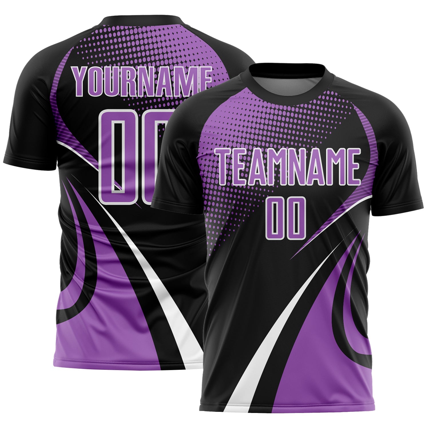 Custom Black Medium Purple-White Halftone Dot Dynamic Curve Stripe Sublimation Soccer Uniform Jersey - Main View