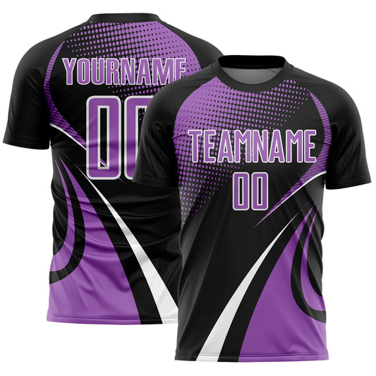 Custom Black Medium Purple-White Halftone Dot Dynamic Curve Stripe Sublimation Soccer Uniform Jersey - Main View