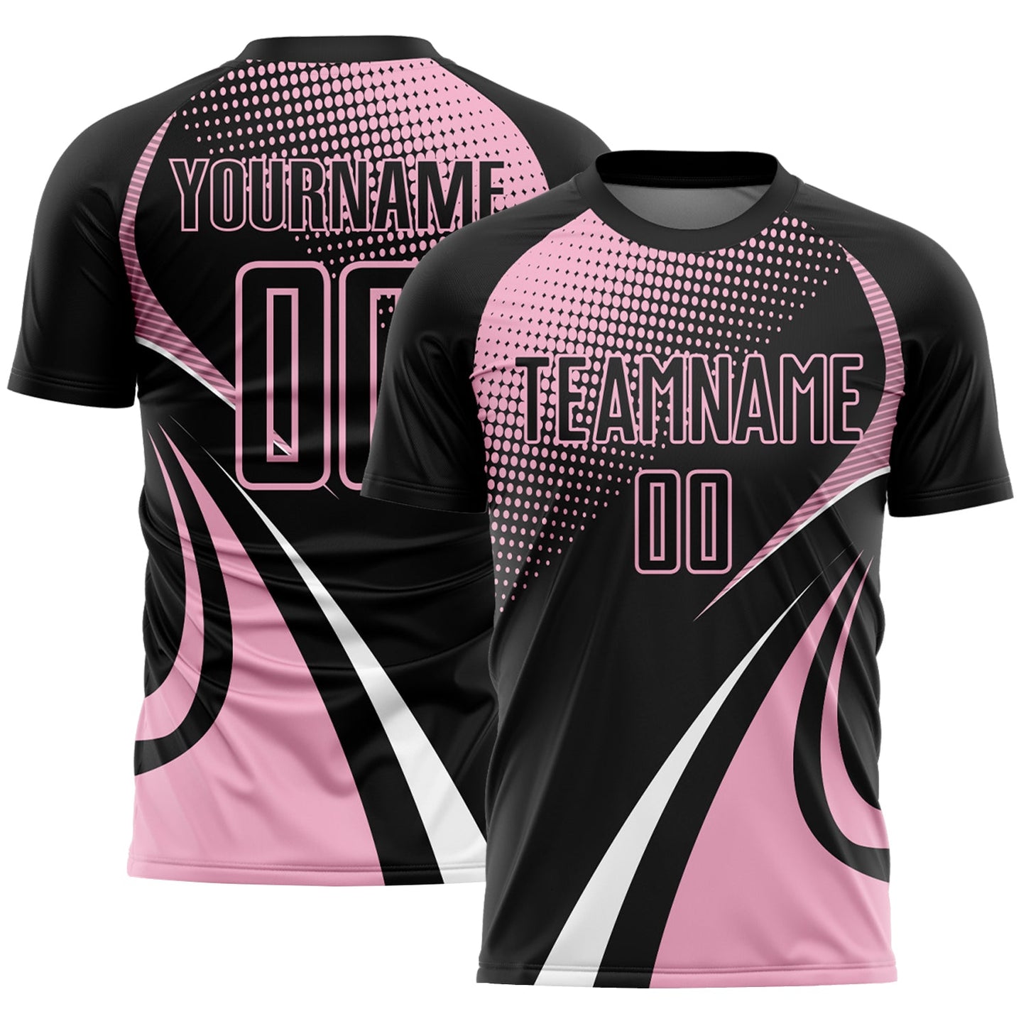 Custom Black Light Pink-White Halftone Dot Dynamic Curve Stripe Sublimation Soccer Uniform Jersey - Main View