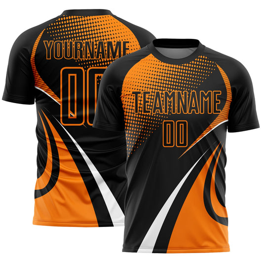 Custom Black Bay Orange-White Halftone Dot Dynamic Curve Stripe Sublimation Soccer Uniform Jersey - Main View