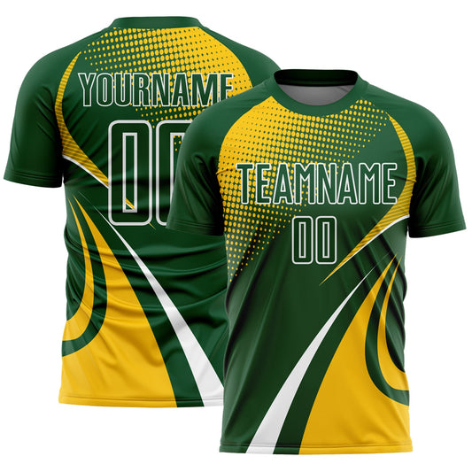 Custom Green Yellow-White Halftone Dot Dynamic Curve Stripe Sublimation Soccer Uniform Jersey - Main View