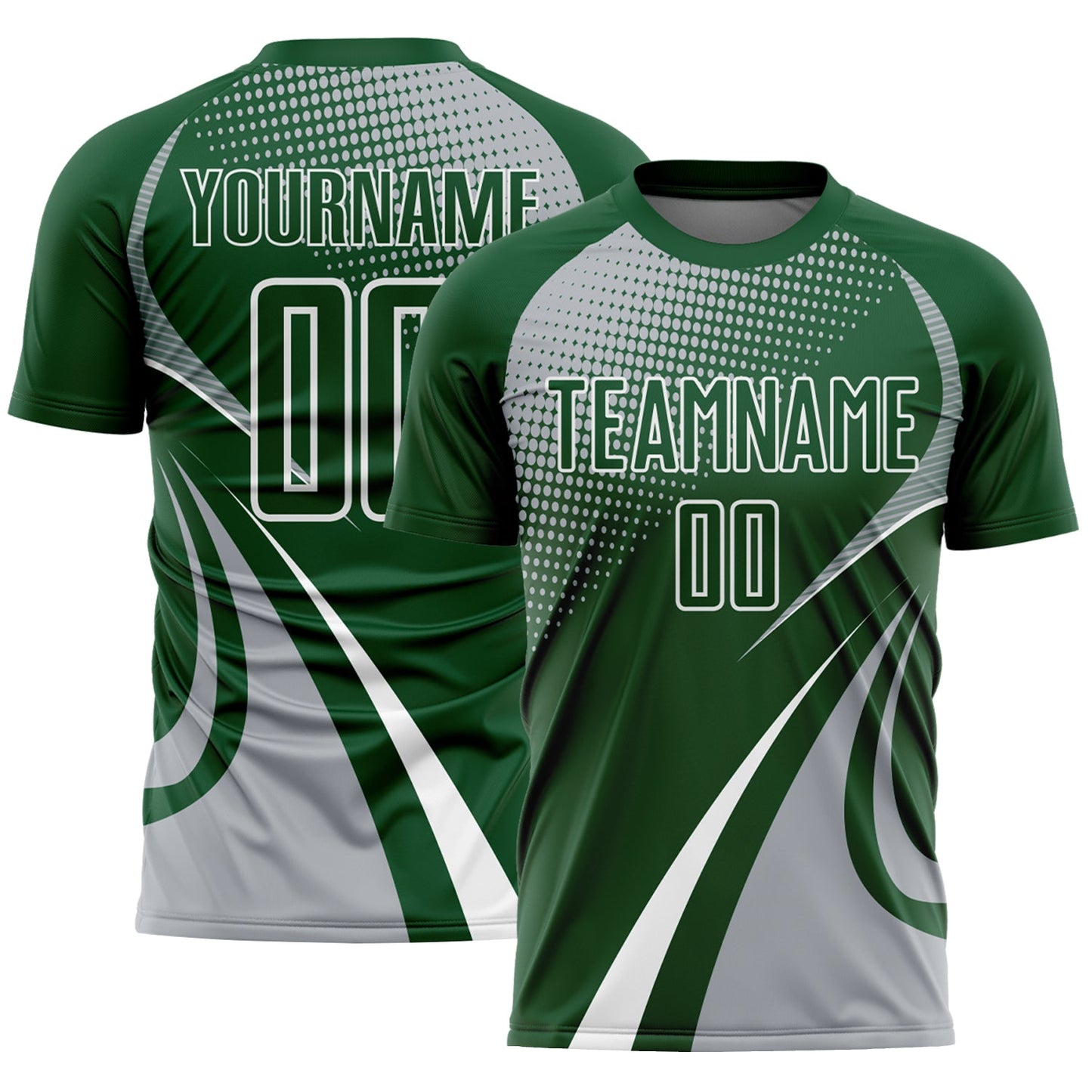 Custom Green Gray-White Halftone Dot Dynamic Curve Stripe Sublimation Soccer Uniform Jersey - Main View