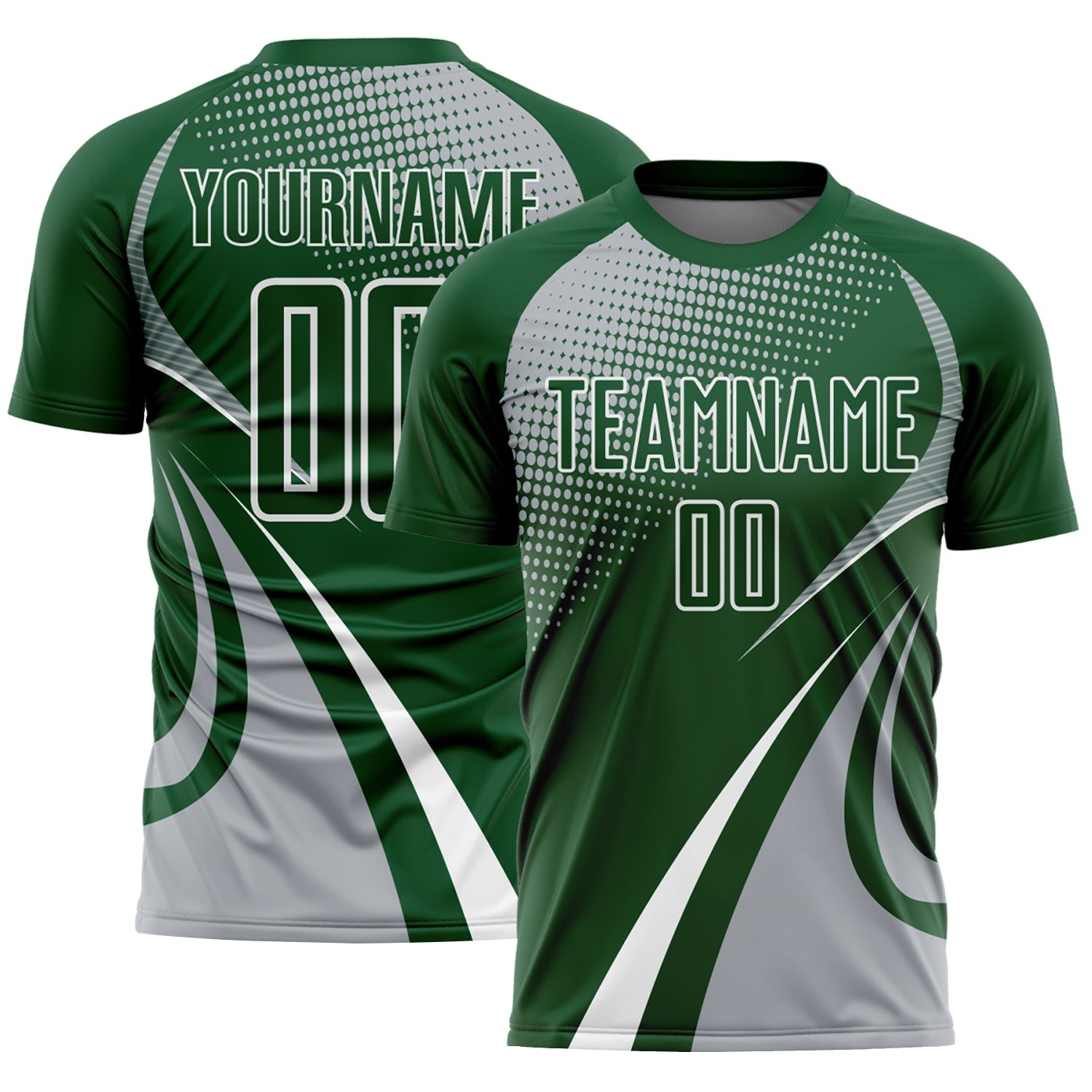 Custom Green Gray-White Halftone Dot Dynamic Curve Stripe Sublimation Soccer Uniform Jersey - Main View