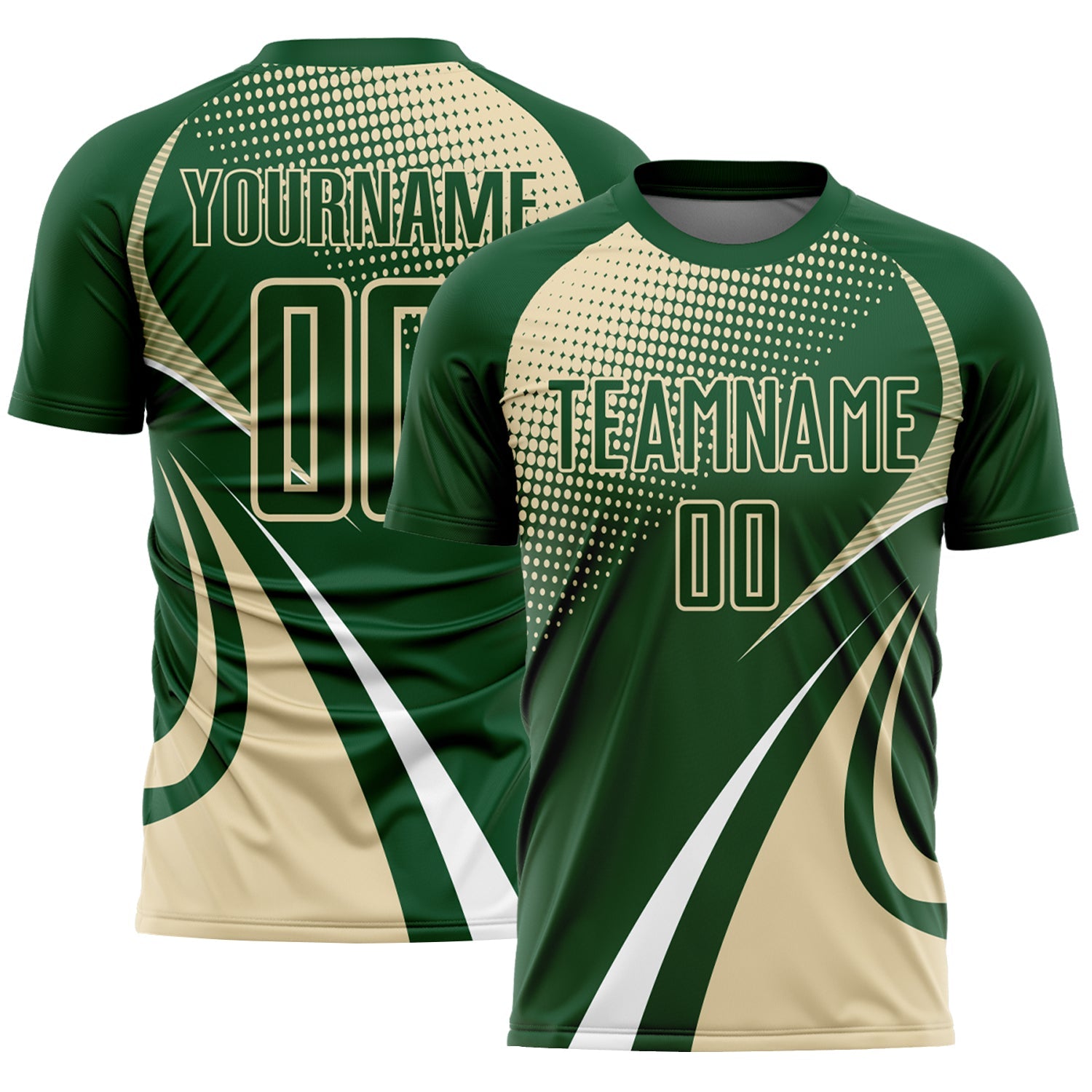 Custom Green Cream-White Halftone Dot Dynamic Curve Stripe Sublimation Soccer Uniform Jersey - Main View
