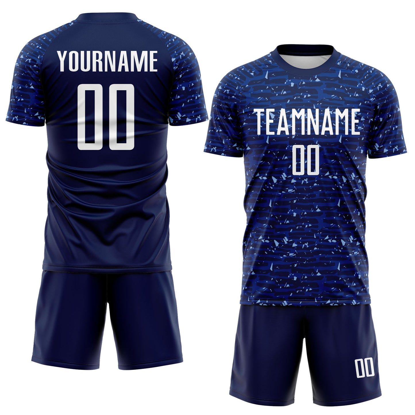 Custom Navy-White Distressed Fragment Brush Stroke Sublimation Soccer Uniform Jersey view 2