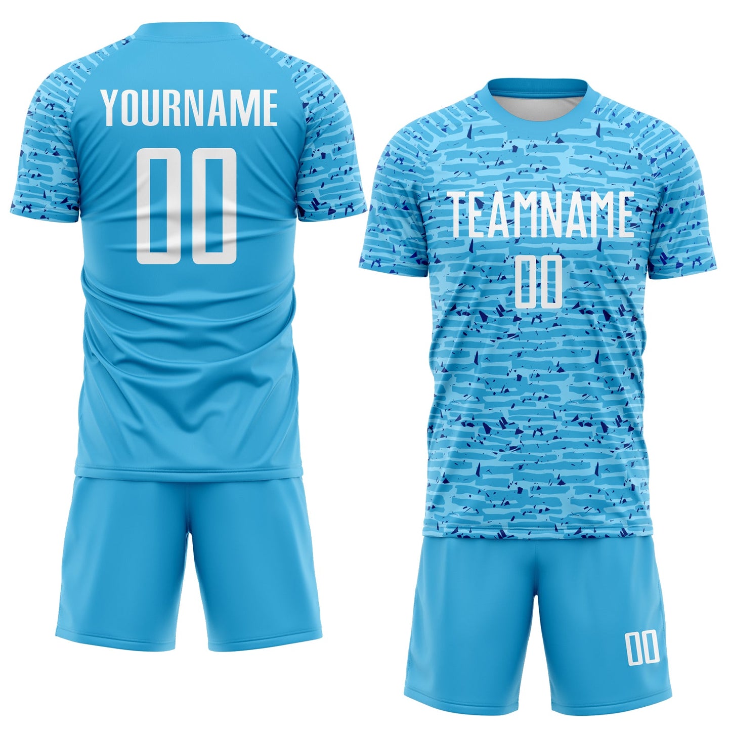 Custom Sky Blue-White Distressed Fragment Brush Stroke Sublimation Soccer Uniform Jersey view 2