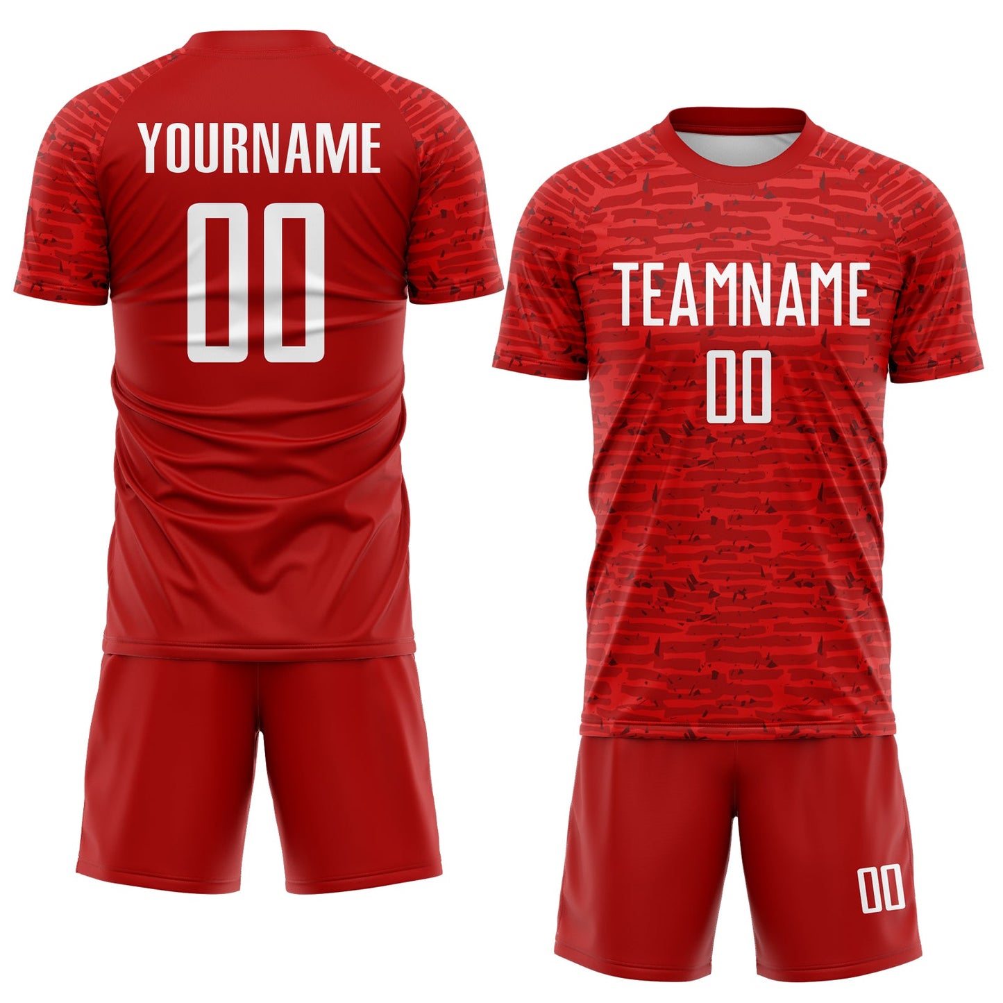 Custom Red-White Distressed Fragment Brush Stroke Sublimation Soccer Uniform Jersey view 2