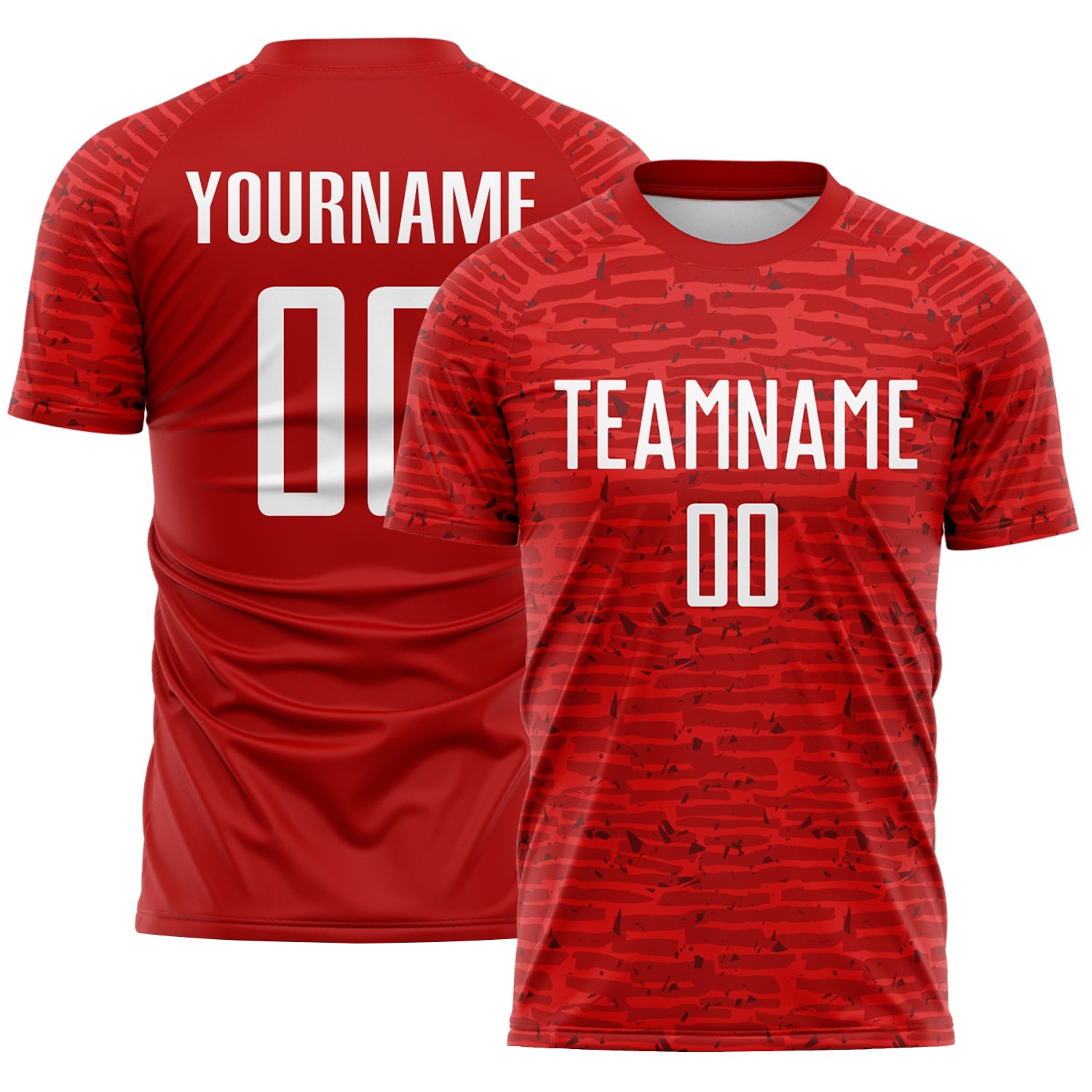 Custom Red-White Distressed Fragment Brush Stroke Sublimation Soccer Uniform Jersey - Main View