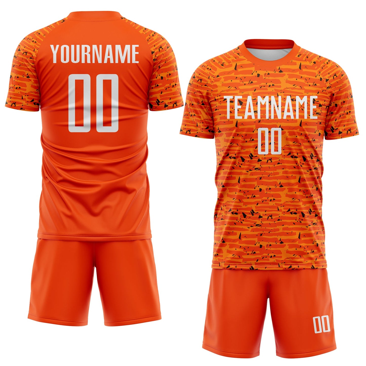 Custom Orange-White Distressed Fragment Brush Stroke Sublimation Soccer Uniform Jersey view 2