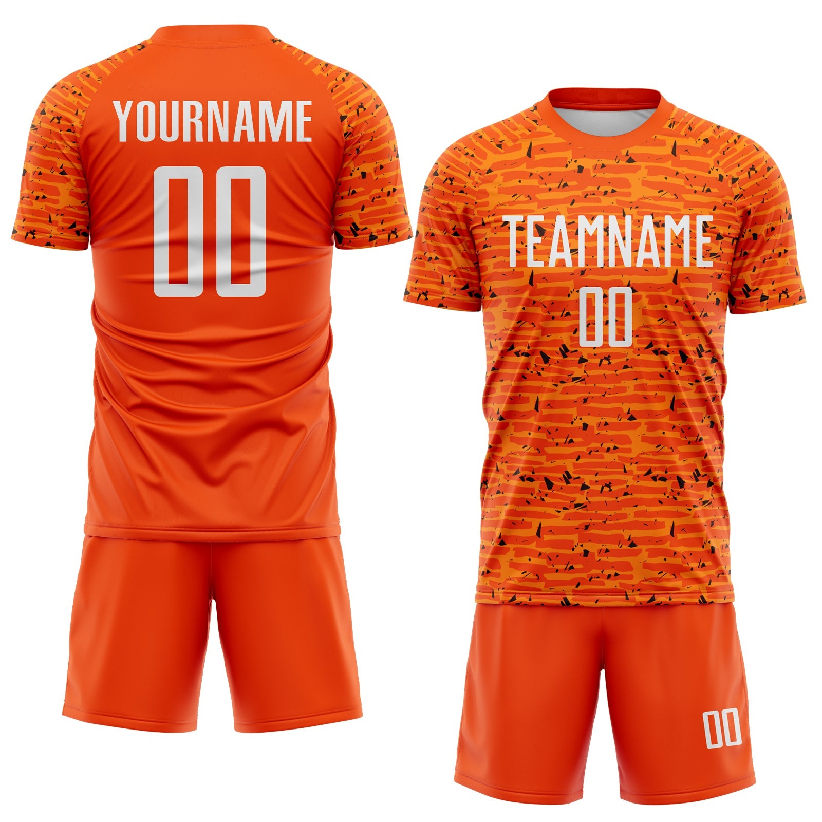 Custom Orange-White Distressed Fragment Brush Stroke Sublimation Soccer Uniform Jersey view 2