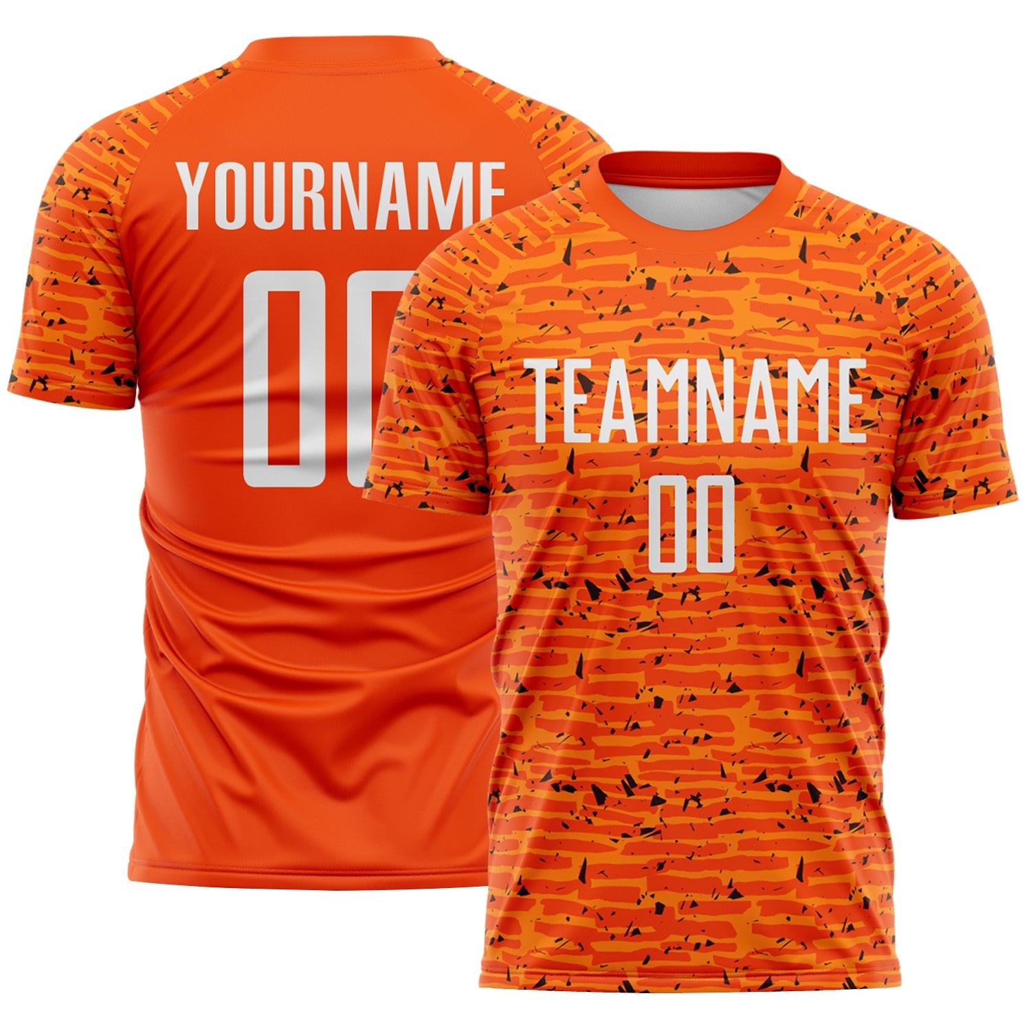 Custom Orange-White Distressed Fragment Brush Stroke Sublimation Soccer Uniform Jersey - Main View